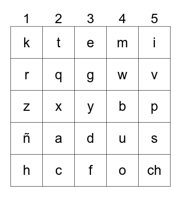 Spanish Alphabet Bingo Card
