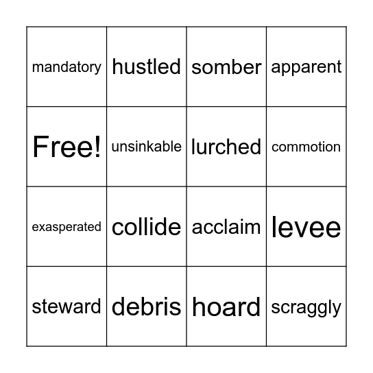 I Survived Vocab Bingo Card