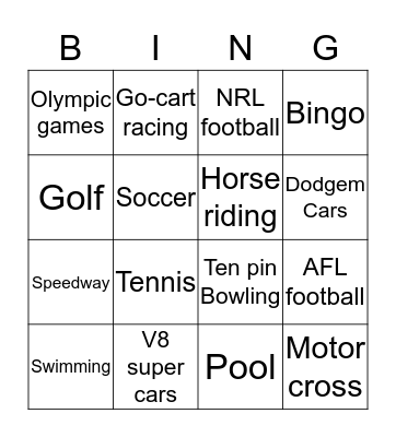 Simon's favorite sports Bingo Card