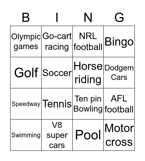 Simon's favorite sports Bingo Card