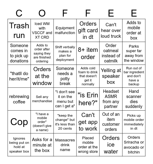 Barista Bingo v2.1 Bingo Card