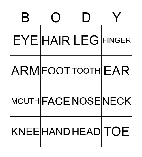 4th Form Bingo Card