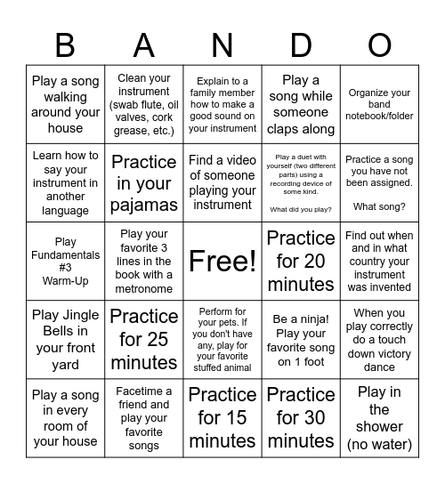 WMS Winter Break Bando Bingo Card