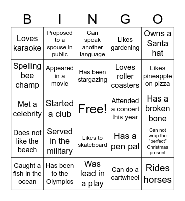 Worship Christmas Bingo Card