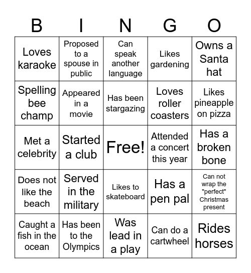 Worship Christmas Bingo Card