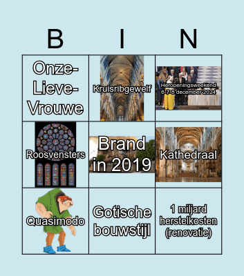 Notre-Dame Bingo Card