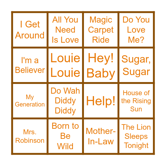 Groovy 60's Bingo Card