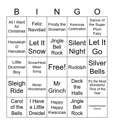 Winter Holiday Bingo Card