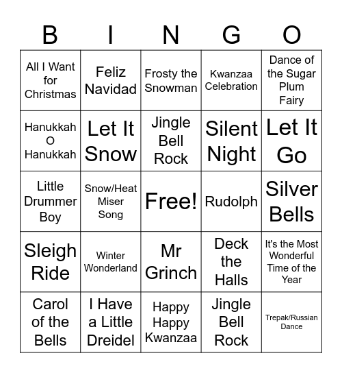 Winter Holiday Bingo Card