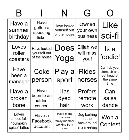 End of Year Celebration BINGO Card