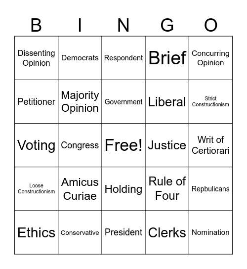 Supreme Court Decisions Bingo Card