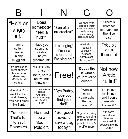 ELF Bingo Card