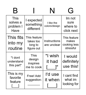 Feedback bingo Card