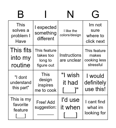 Feedback bingo Card
