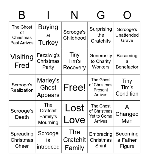 Christmas Carol Bingo Card