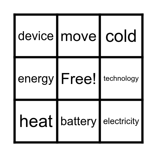 Buzzing with Energy Vocabulary BINGO Card