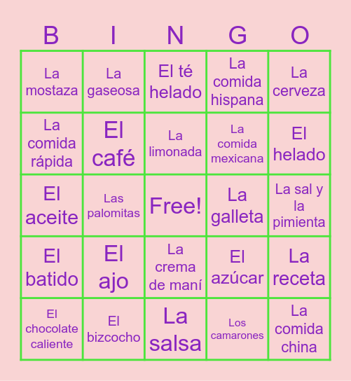 La Comida 36-67 Bingo Card