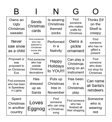 Holiday BINGO Card