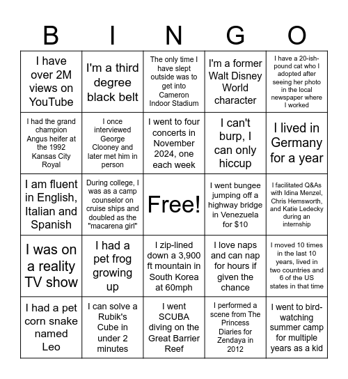 Fun Fact Bingo! Bingo Card
