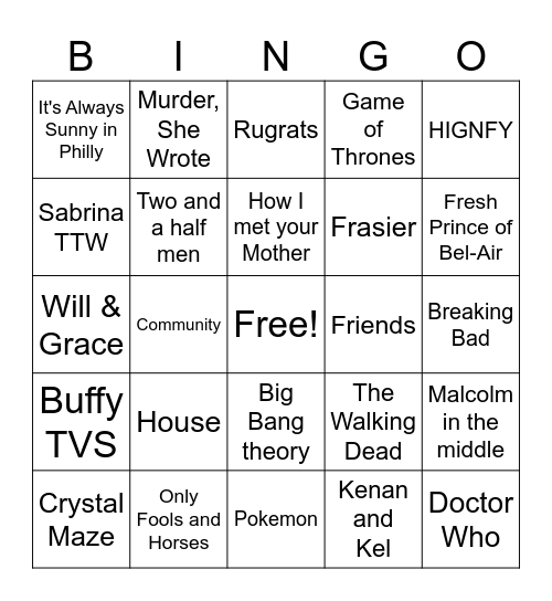 TV Themes Bingo Card