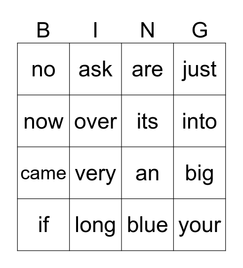 List 4 Bingo Card