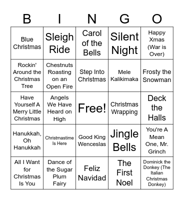 Christmas Song Bingo Card