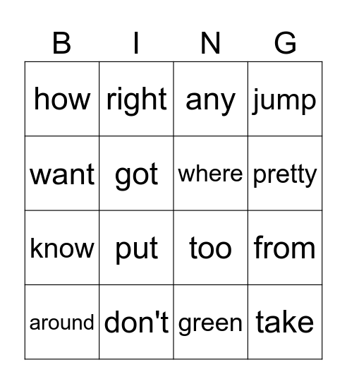 List 5 Bingo Card