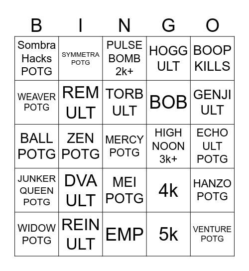 POTG BINGO Card