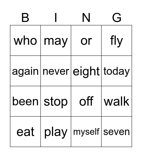 List 7 Bingo Card