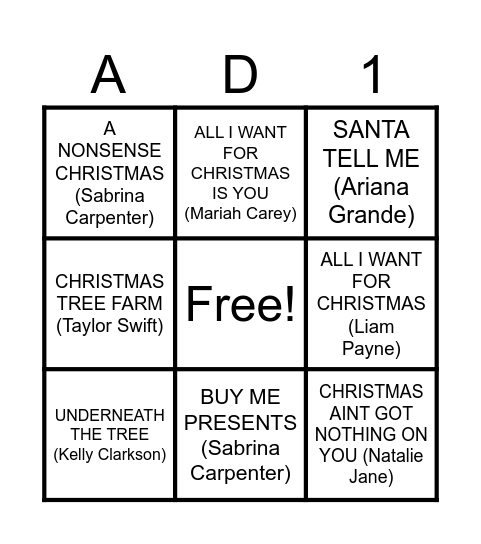 Listening Party Bingo Card Bingo Card