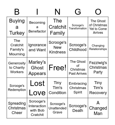 Christmas Carol Bingo Card