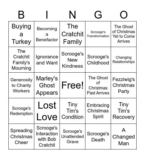 Christmas Carol Bingo Card