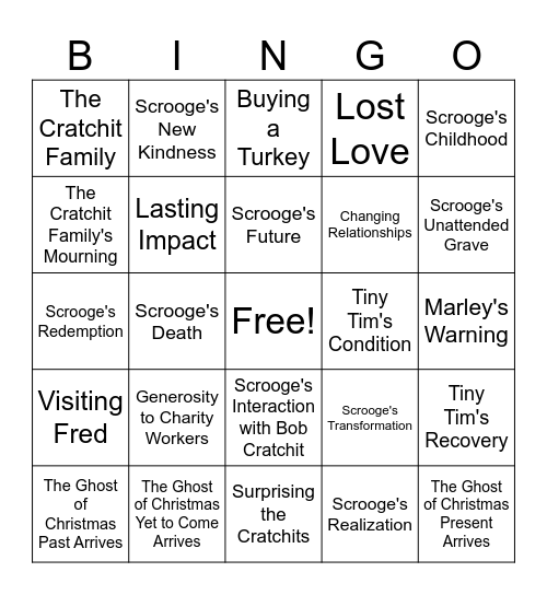 Christmas Carol Bingo Card