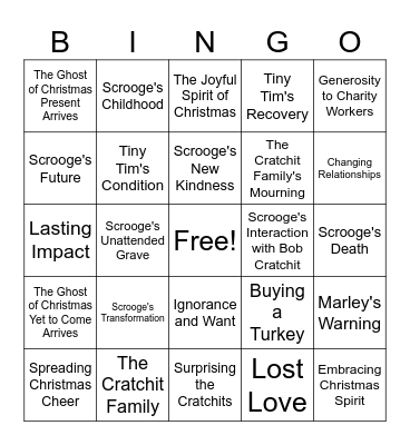 Christmas Carol Bingo Card