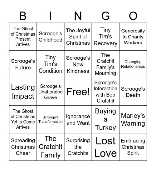 Christmas Carol Bingo Card