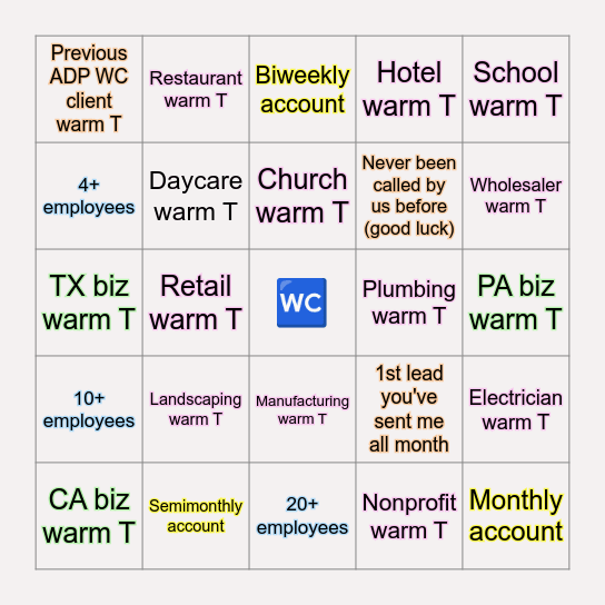 WC WEDNESDAY BINGO Card