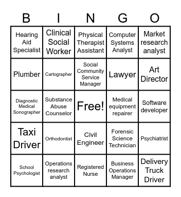 100 Best Jobs Bingo Card