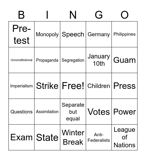 Final Review Day 1 Bingo Card