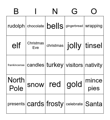 Cubs Christmas Bingo Card