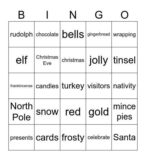 Cubs Christmas Bingo Card
