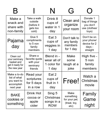 Winter Break BINGO Card