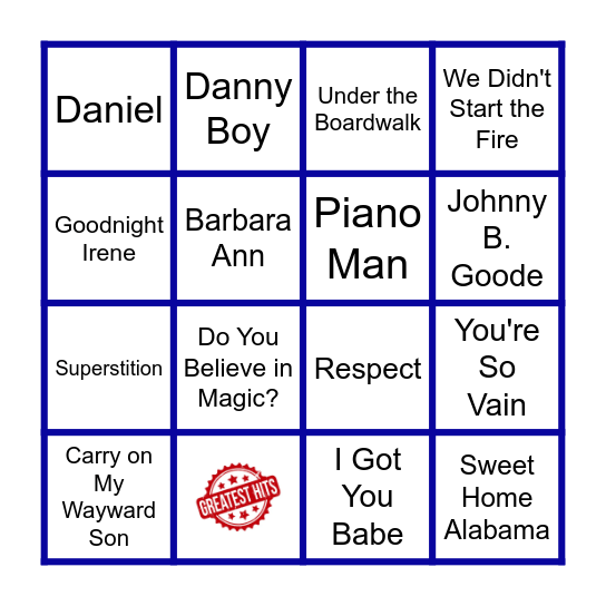 Greatest Hits #2 Bingo Card