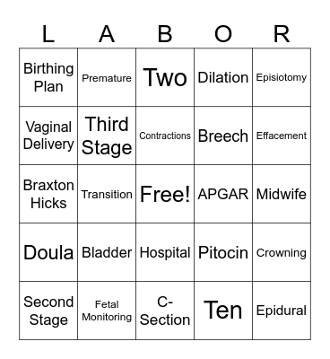 Labor & Delivery Bingo Card