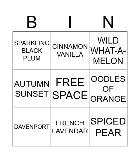 SCENTSY BINGO Card