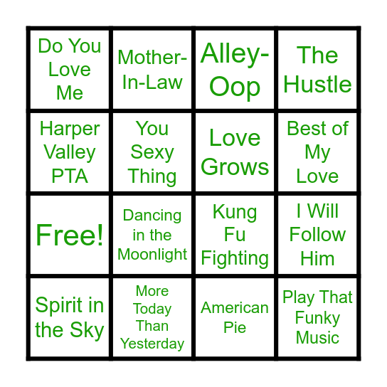 One Hit Wonders Bingo Card