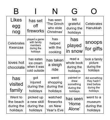 Holiday People Bingo - Find someone who… Bingo Card