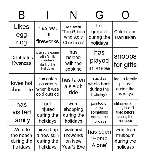 Holiday People Bingo - Find someone who… Bingo Card