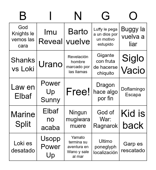 One Piece 2025 Bingo Card
