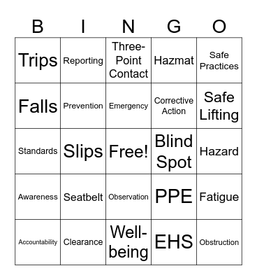 Safety Bingo Card