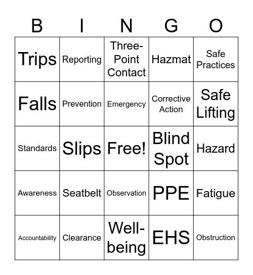 Safety Bingo Card